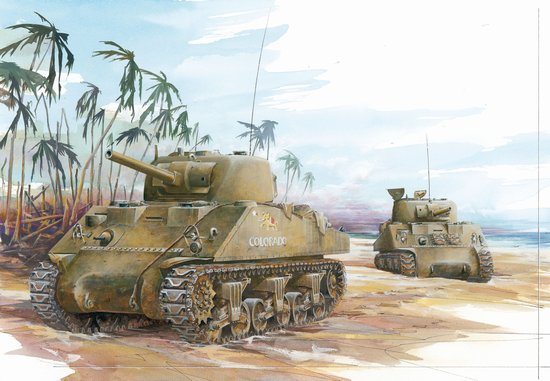 DRAGON 7305 1/72 WW II美國.陸軍M4A2'謝爾曼'帶75mm砲坦克/TARAWA戰役图裝式樣