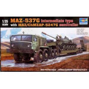 TRUMPETER 00211 1/35  蘇聯.陸軍 MAZ-537G帶MAZ/chMZAP-5247G中期型坦克拖車