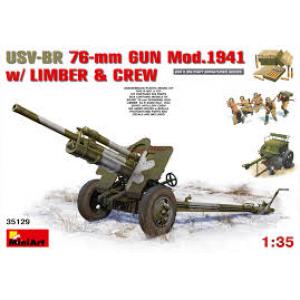 MINIART 35129 1/35 WW II蘇聯.陸軍 USV-BR 76mm榴彈砲/1941年型+尾車+炮兵人物
