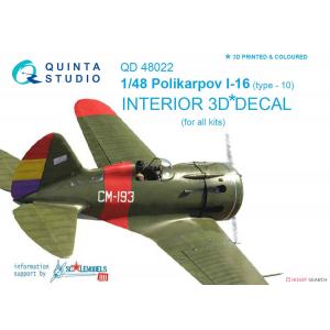 團購.QUINTA STUDIO QD48022 1/48 WW II蘇聯.空軍 波利卡波夫公司I-16 10型戰鬥機適用立體彩色貼紙