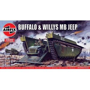 AIRFIX AQ-02302V 1/76 二戰英國 履帶登陸車 附吉普車 Buffalo Amphibian & Jeep